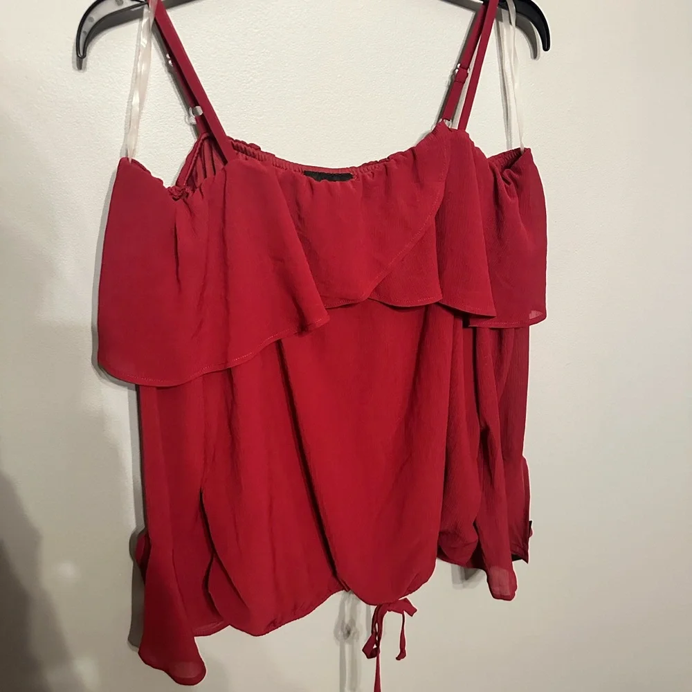 Red Women's Ruffle Blouse - Picture 1 of 7
